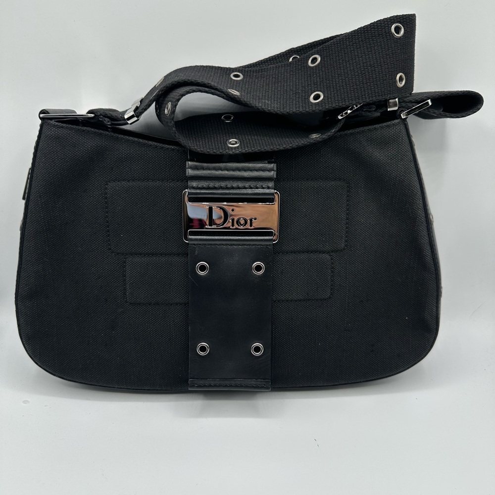 Dior Black Canvas Hobo Bag with Silver Hardware